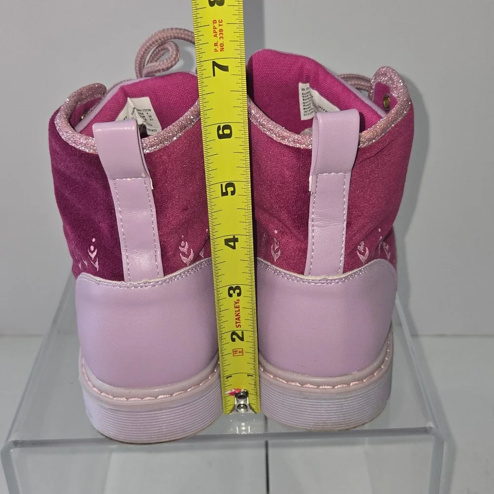 Disney Frozen II Girls Anna Purple Velvet Lace Up‎ Combat Boots Glitter Size 4